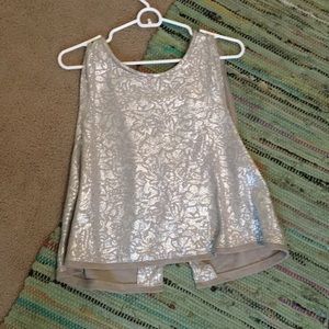 Free people going out tank top, metallic silver